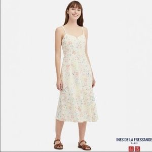 Ines de La Fressange Uniqlo White Floral Dress with pockets - Medium